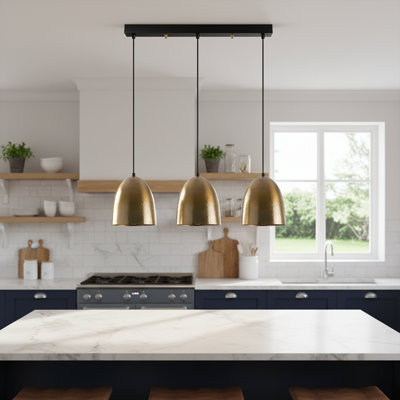 Adjustable Height 3 Lights Metal Dome Kitchen Island  Pendant
