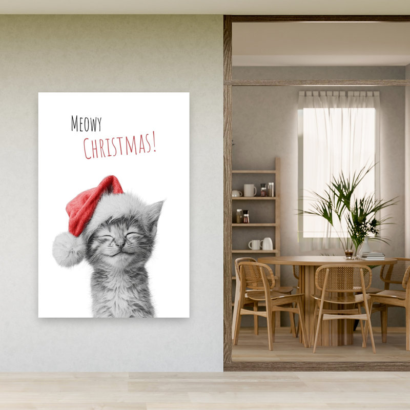 Smiling Santa Kitten Contemporary Cat Winter Wall Art Print 1 Piece Wrapped Canvas Wall Art, 152.4cm H x 101.6cm W