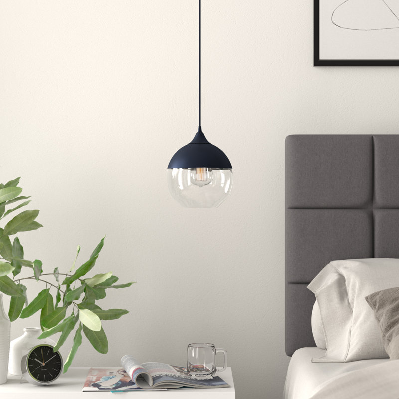 Applique murale 1 lumière noir mat avec abat-jour en verre transparent, Noir