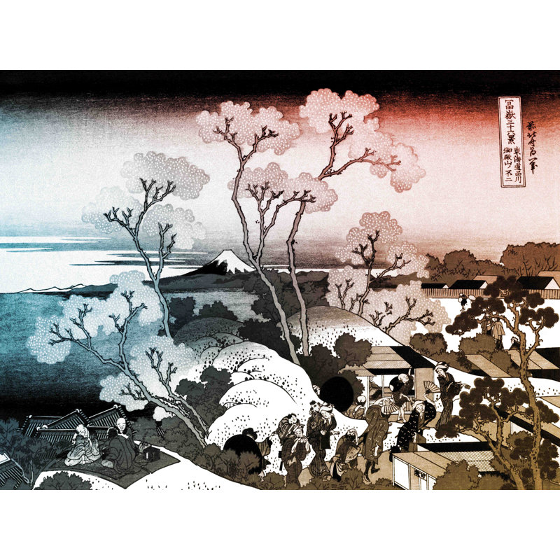 Décalcomanie murale amovible mt. fuji, H 36 po x l 48 po, Bleu / Orange / Doré