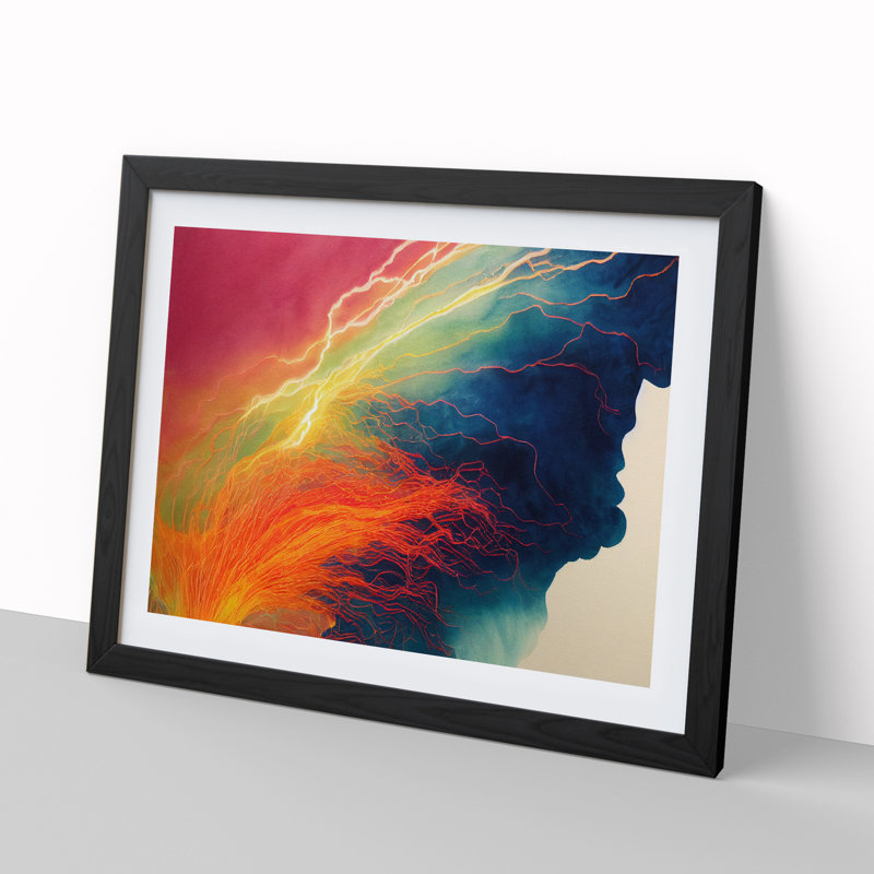 Watercolour Electricity - Single Picture Frame Print, Black Framed, 46cm H x 64cm W x 2cm D