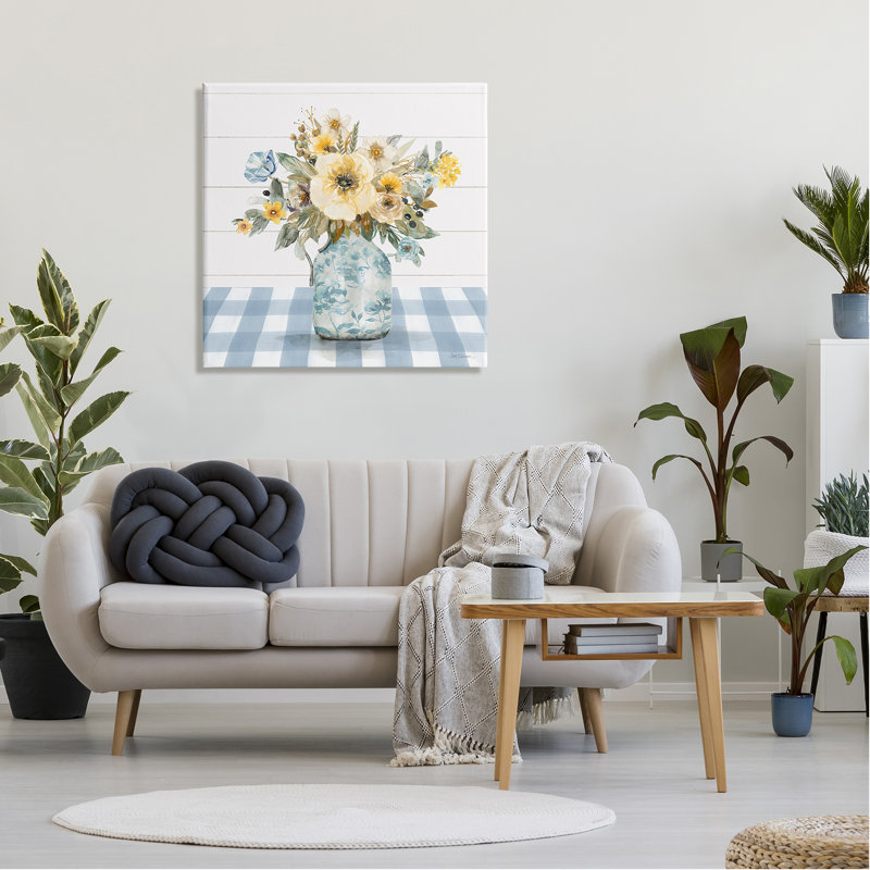 Bouquet avec carreaux bleus par Carol Robinson, H 30 po x l 30 po x P 1,5 po
