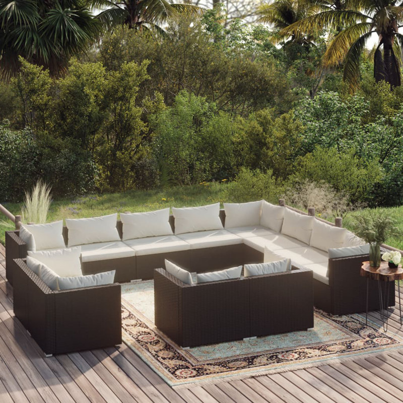 Ebern Designs 12 Piece Garden Lounge Set With Cushions Poly Rattan, Black, Water Blue