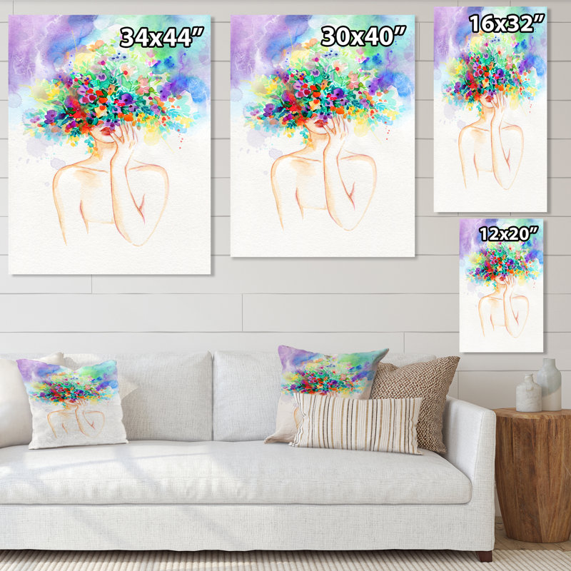 Portrait floral d'un mannequin élégant - œuvre d'art sur toile Glam, H 36 po x l 24 po x P 1 po, Toile tendue
