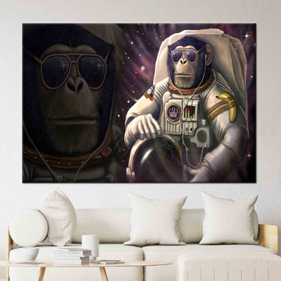 Affiche abstraite de singe sur le thème de l'espace, imprimée sur toile animal de haute qualité avec un design d'astronaute, idéale pour un art mural sans cadre dans une décoration intérieure esthétique