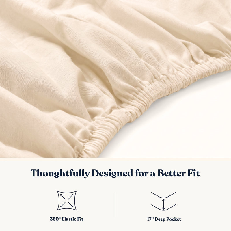 Delara GOTS-Certified Organic Cotton Sateen Fitted Sheet, 400 Thread Count, Soft Long-Staple Cotton, 16" Deep Pocket, Ivory