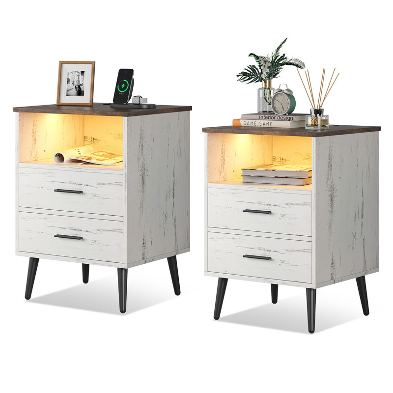 Targo 17.7'' W Nightstand Set 2, White/Brown/Black