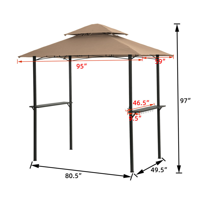 Outdoor Grill Gazebo Shelter Tent, Double Tier Soft Top Canopy, Khaki