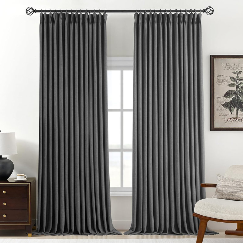 YZ Home Linen Pinch Pleated 100% Blackout Curtains for Bedroom and Living Room Darkening Thermal Window Curtain Drapes with 16pc Hooks(2 pages)