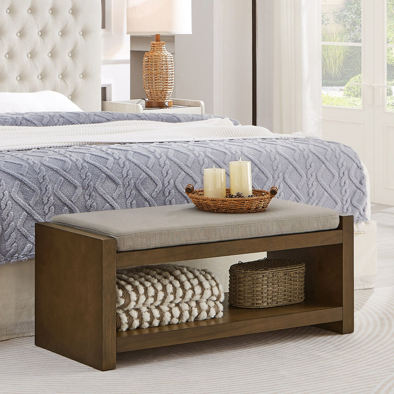 Banc d'appoint de 40 po avec étagère à chaussures inférieure, banc de siège rembourré pour le salon, banc de bout de lit compact moderne avec rangement pour sièges de chambre à coucher, coussin amovible