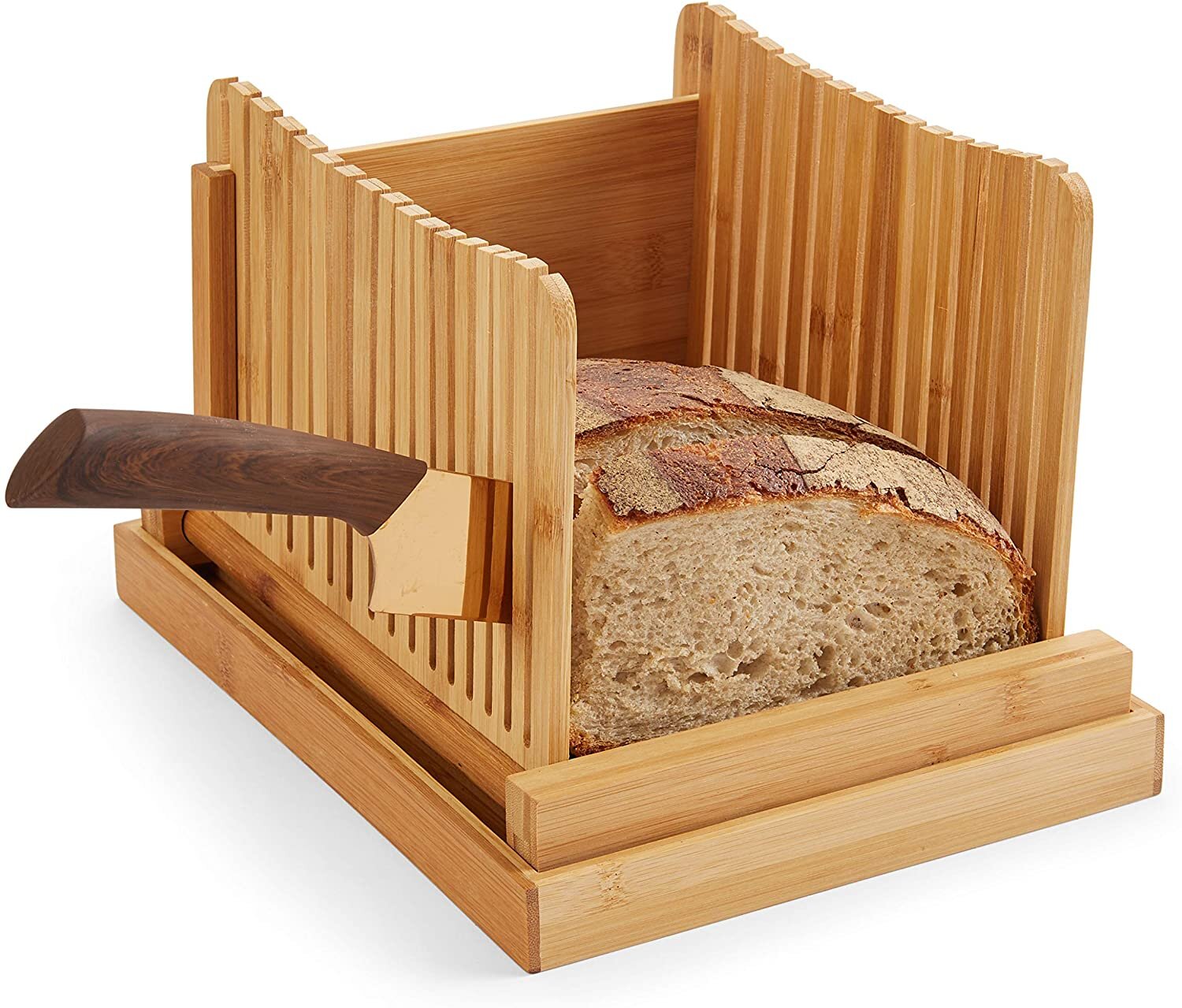 Bamboo Bread Slicer - Adjustable, Compact, Collapsible, Slicing