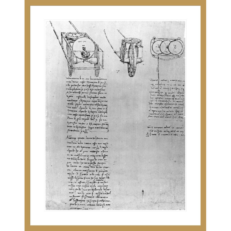 Conception pour un hodomètre «1r-b» du Codex Atlanticus par Leonardo Da Vinci, impression giclée encadrée