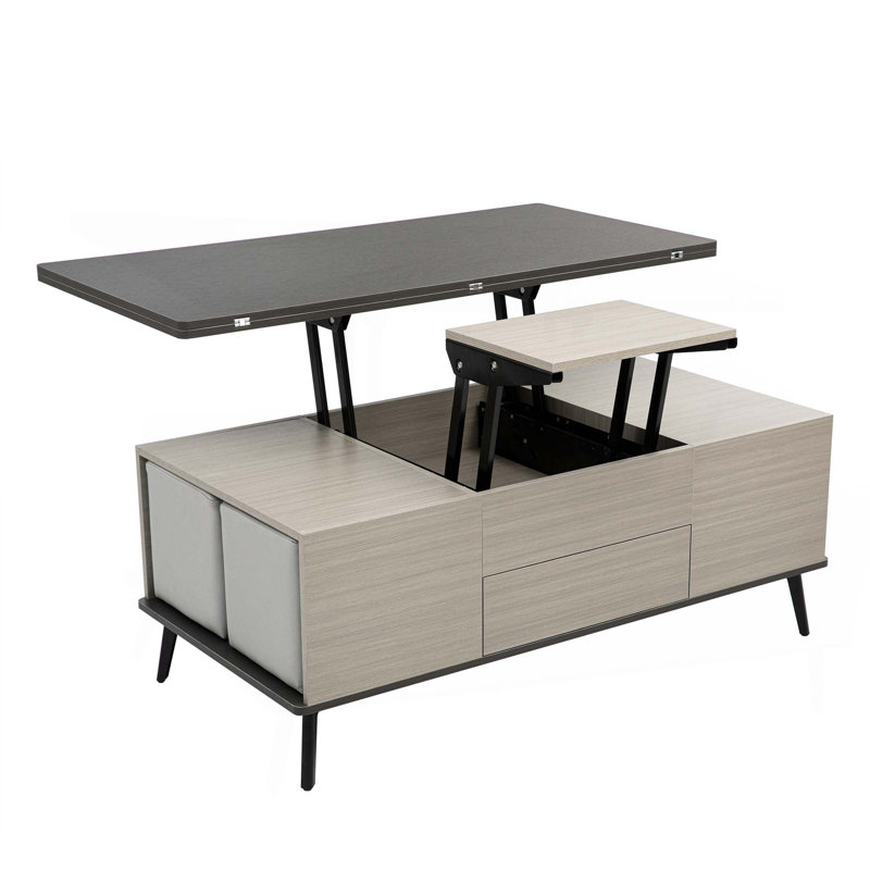 5 Pieces Lift Top Coffee Table Set With Storage Convertible Dining Table With Ottomans