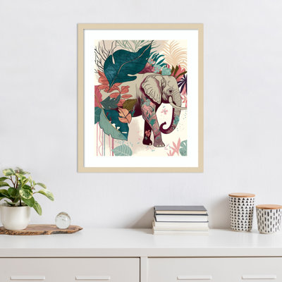 Bright Tropics Elephant by Fab Funky Wood Framed Wall Art Print