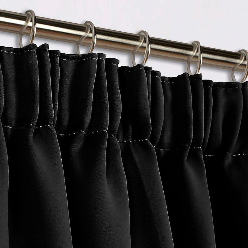 100% Polyester Blackout Pencil Pleat Room Darkening Curtains (Set of 2), BLACK, 168x137