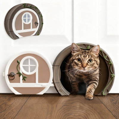 Porte pour chat sans rabat de style gnome pour portes intérieures, grande porte de chat verrouillable pour chats jusqu'à 20 lb, porte pour animaux facile à installer pour portes à âme solide et creuse