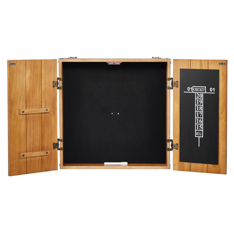 Rustic Solid Wood Dartboard Cabinet with Vintage Brass Hardware