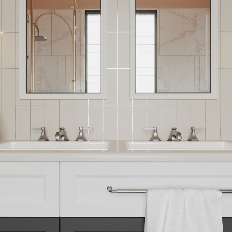Widespread Double Handle 3 Hole Bathroom Faucet, Brushed Nickel