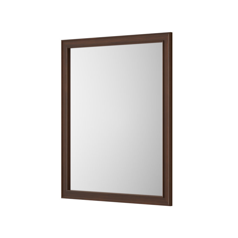 Miroir de salle de bain rectangulaire avec cadre en bois massif, verre trempé, H 55 po x l 30 po, Brun