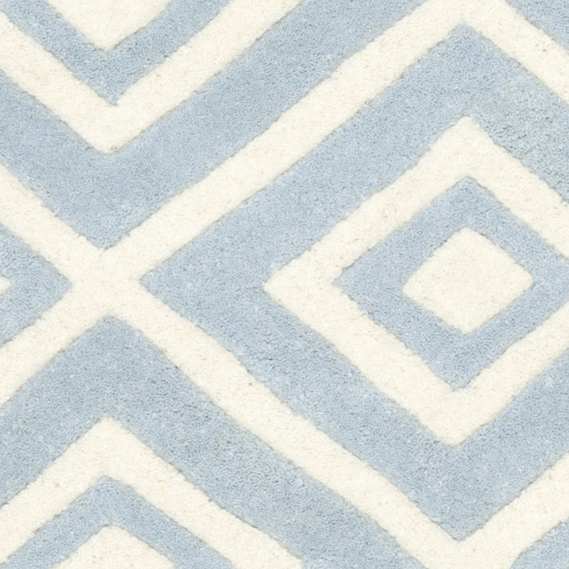 Blue and Ivory Geometric Hand-Tufted Wool Rug, 8' x 10'