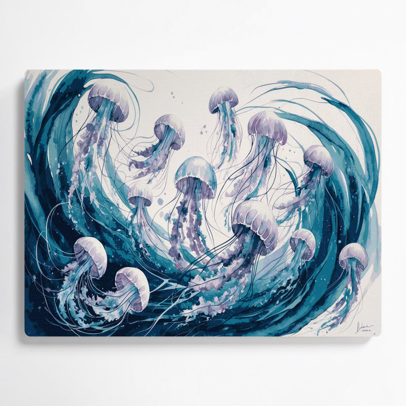 Art mural en métal Coastal Jellyfish Ballet, H 24 po x l 36 po