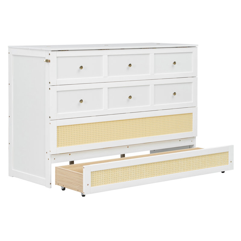 Grand lit escamotable avec grands tiroirs, Blanc, Grand lit