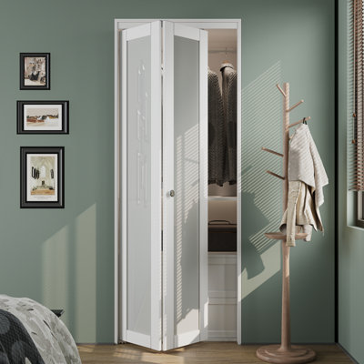 1-Lite Glass Door Solid Manufactured Wood Bi-Fold Door With Installation Hardware Kit(Closet,Pantry)