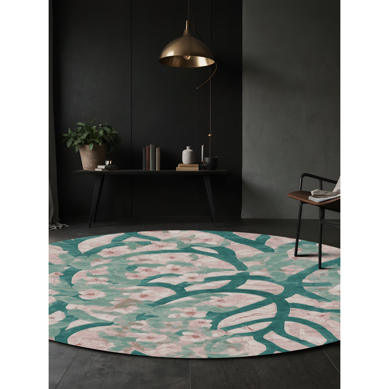 Tapis gris soyeux et moelleux, Rond 5 pi