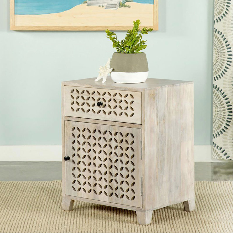 Armoire d'appoint Coastal Whitewash avec tiroir pour bois de manguier et finition