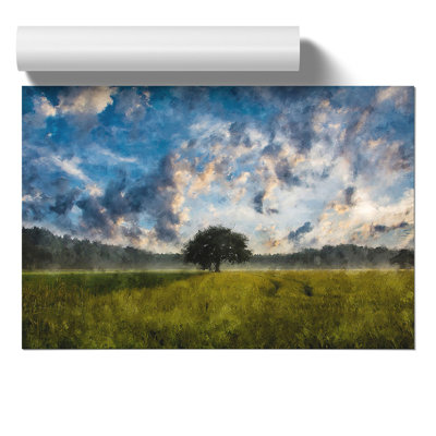 Tree at Sunrise Painting - Frameless Print