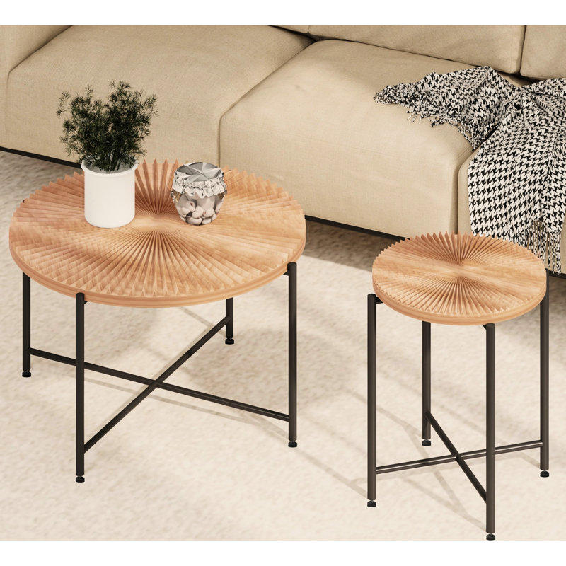 Table cylindrique rouge patinée - imperméable, housse, pieds en métal noir, pour décorer la maison, Bois naturel / brun