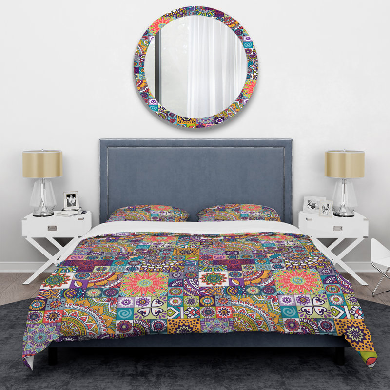 Multicolor Square Patchwork - Abstract Duvet Cover Set - Microfiber Polyester, King Duvet Cover + 2 King Shams