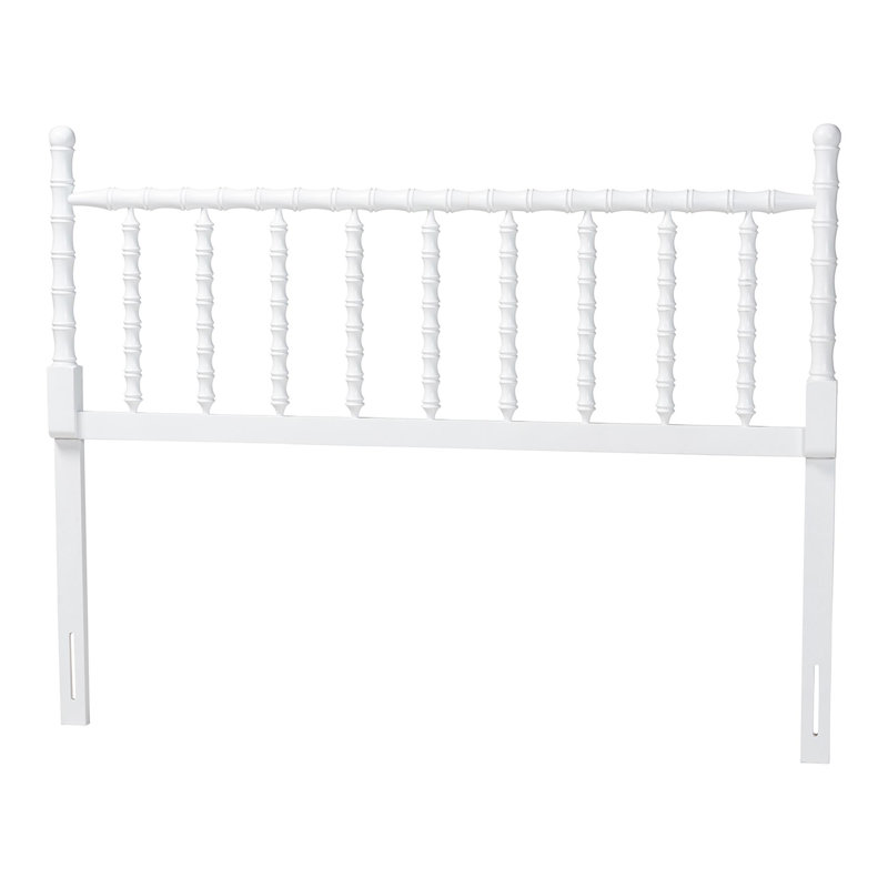 Baxton Studio Edaline Bamboo Motif Headboard - Crafted Wood Panel with Decorative Turned Spindle Design for Boho Costal Bedroom, Queen, White