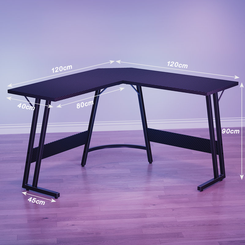 Vanesa 120cm L-Shape Computer Desk Metal Base Corner Gaming Desk Large PC Writing Table, 75 H x 120 W x 120 D