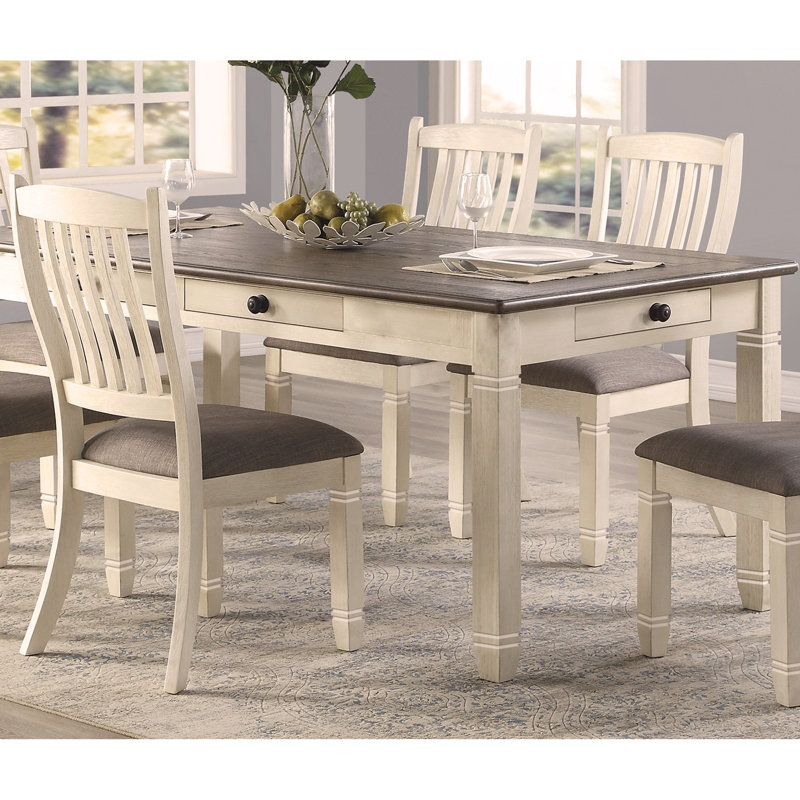Ensemble de table de salle à manger à finition antique blanc avec 6 tiroirs et chaises d'appoint, 5