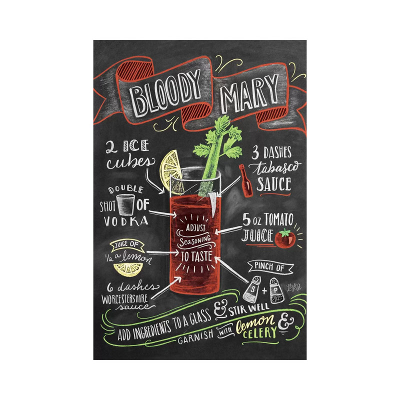 «Bloody Mary Recipe», reproduction sur toile tendue, H 26 po x l 18 po x 1,5 po