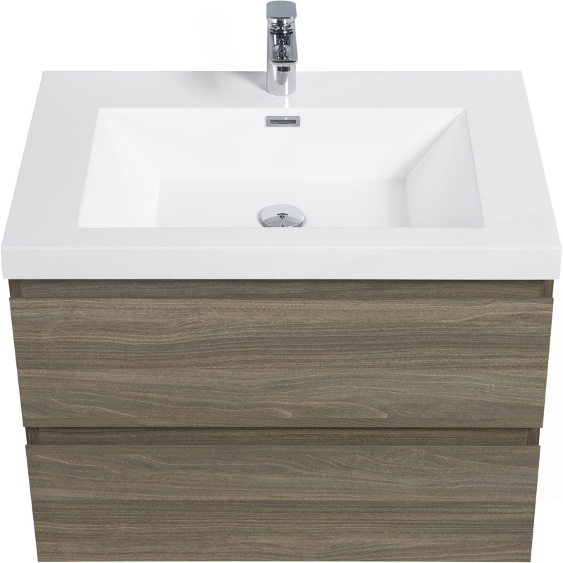 Meuble-lavabo flottant avec lavabo, conception murale pour une décoration de salle de bain moderne et peu encombrante.