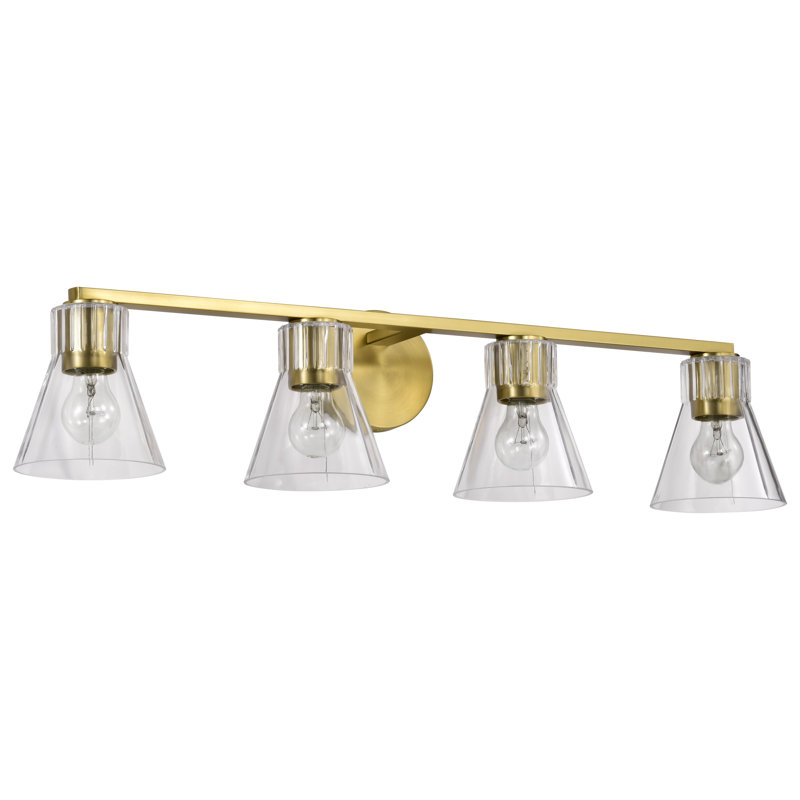 Spruill - coiffeuse - verre transparent, 33,25 po de largeur, Laiton rétro, Quatre lumières
