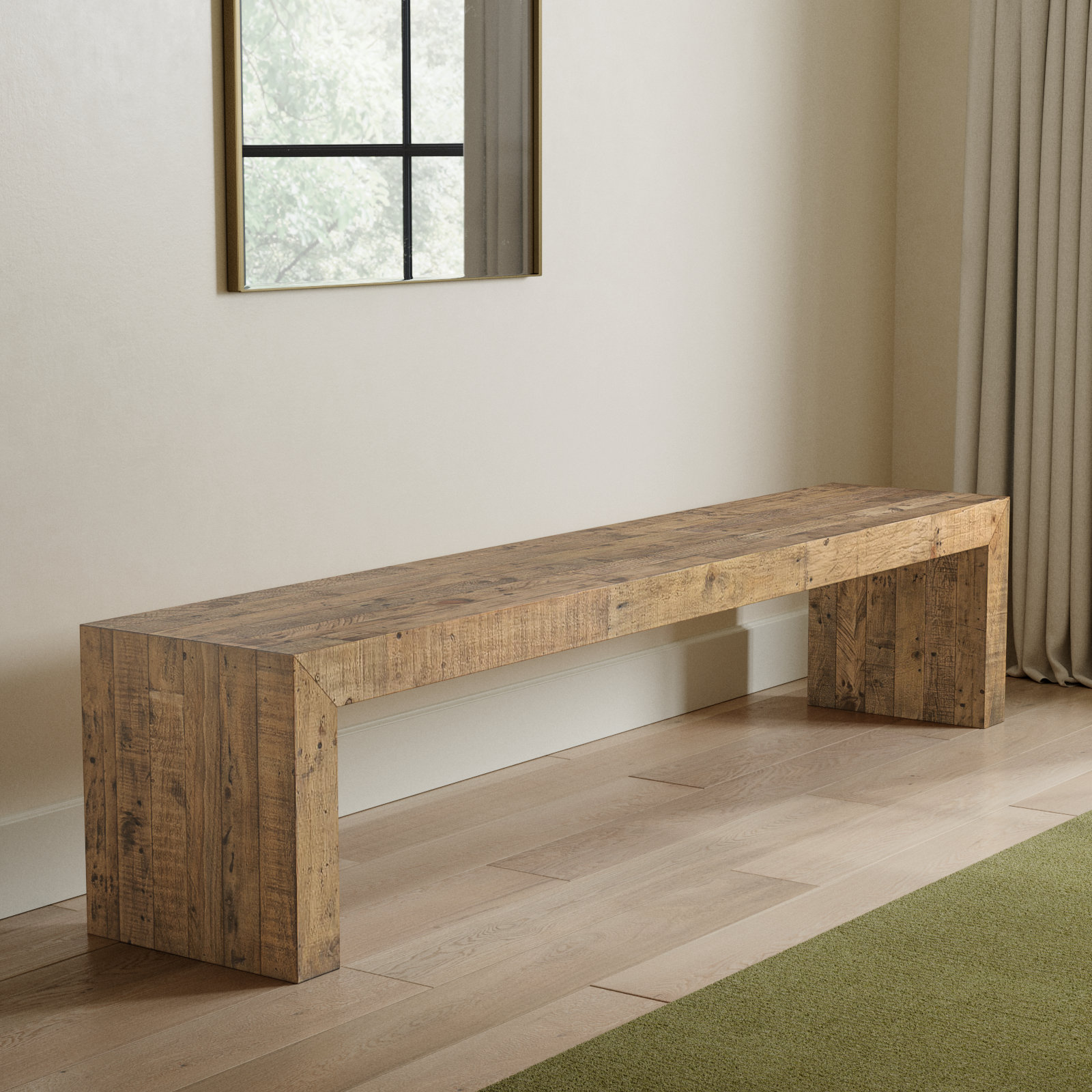 Adene Bench, 18" H x 85" W x 15" D, Brown