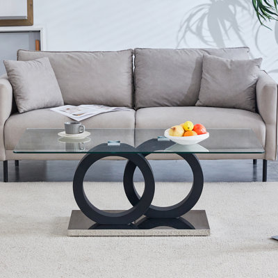 Table basse de style moderne avec plateau en panneau de fibres à densité moyenne avec base noire, convient aux salons et aux salons, avec des dimensions de produit de 47,2 x 25,6 x 17,8 pouces.