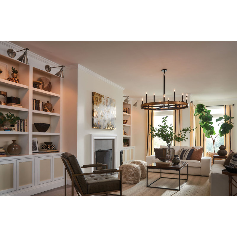 Wells 45.25" Fifteen-Light Candle Wagon Wheel Chandelier