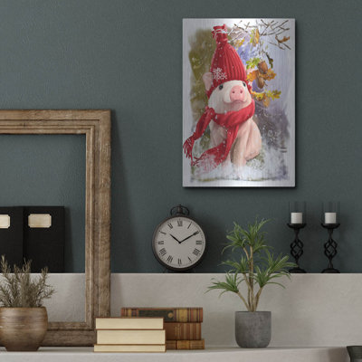  'A Little Piggy In A Red Hat And A Scarf' by Kajenna Art Metal Wall Art, 12" x 16"