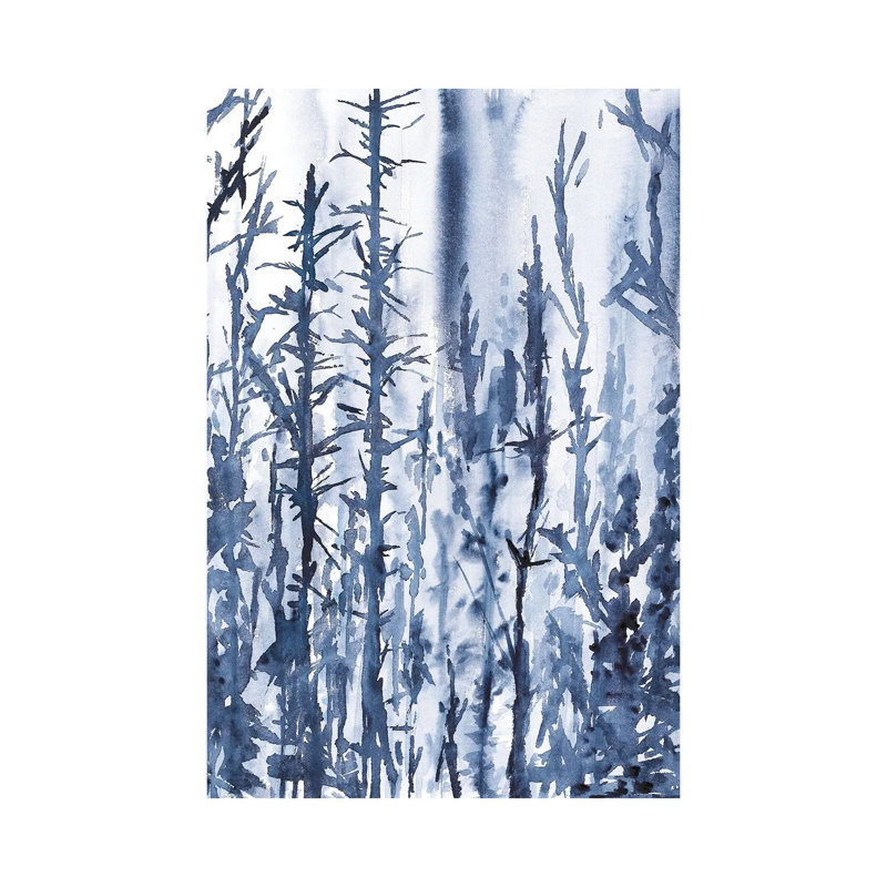 Arbres mystérieux bleus, paysage aquarelle, H 12 po x l 8 po x P 0,75 po, Pas de tapis, Toile tendue