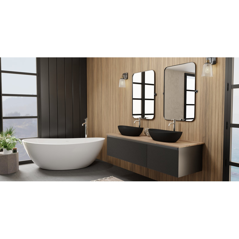 Badeloft 24" x 13" Stone Resin Vessel Bathroom Sink WB-03-MBLK in Matte Black, Matte Black, Matte Black