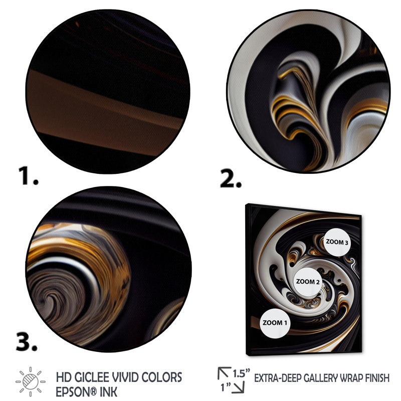 Or et noir vitrail spirale VI - reproduction sur toile, H 32 po x l 16 po x P 1 po, Toile avec cadre flottant noir