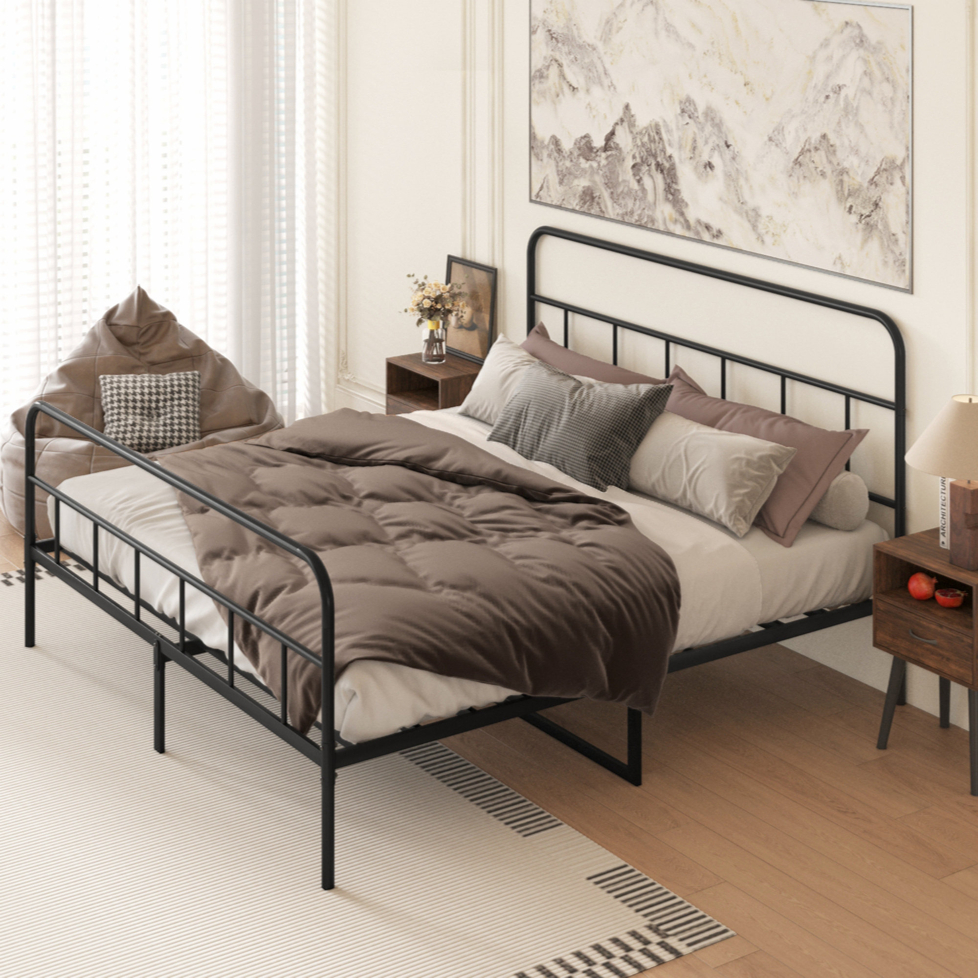 Ebern Designs Metal Platform Bed Frame With Headboard, Sturdy Metal
