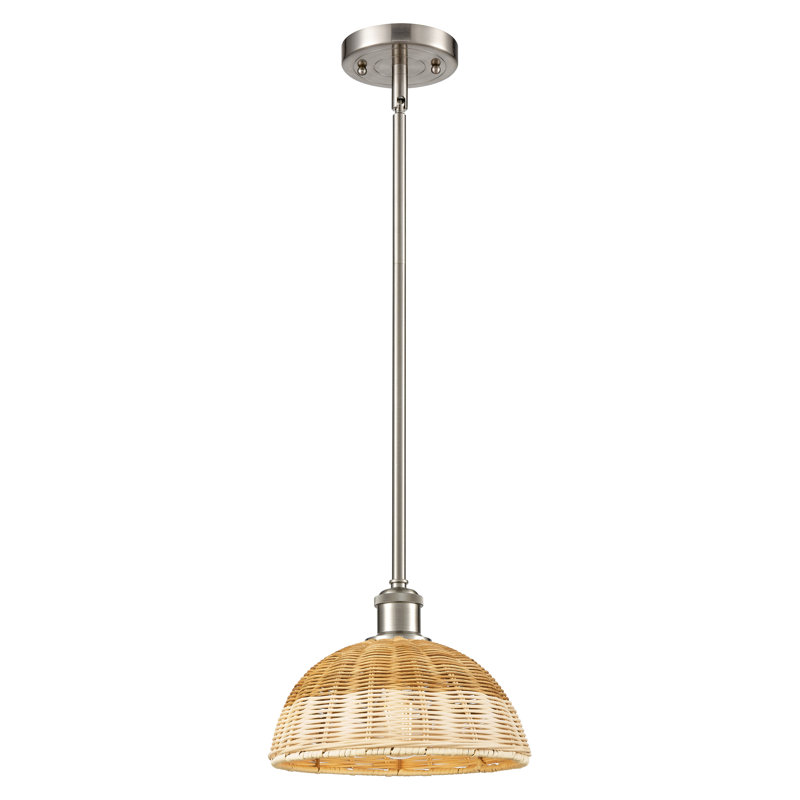 Mini luminaire suspendu 1 tige 9 po Ballston - Bristol Natural II - finition nickel brossé satiné - abat-jour naturel