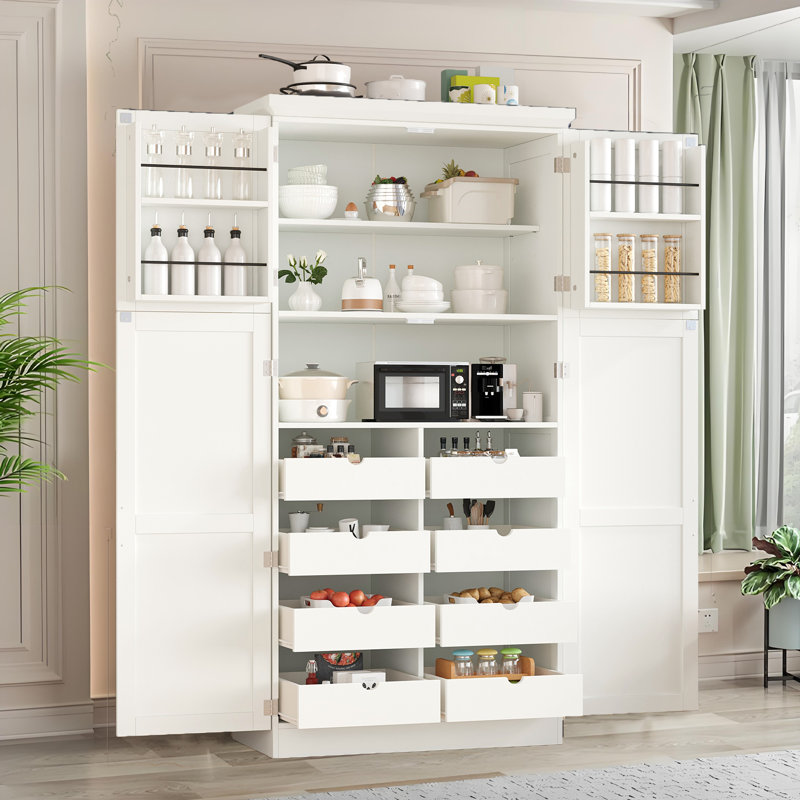 Garde-manger de 71 po de hauteur avec 8 plateaux coulissants - Organisateur de rangement autoportant de style shaker pour la cuisine, la salle à manger et le garage