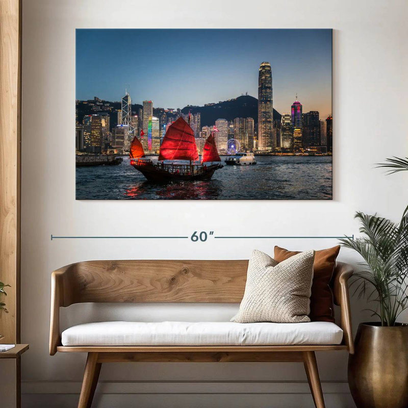 Lilie Junk Boat In Victoria Harbor, 34" H x 51" W