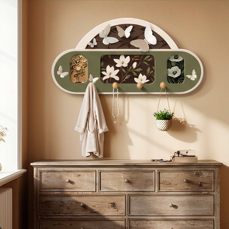 Organisateur mural Classic American Farmhouse avec crochets amovibles et panneaux décoratifs - Rangement polyvalent pour le vestibule, le couloir et le salon
